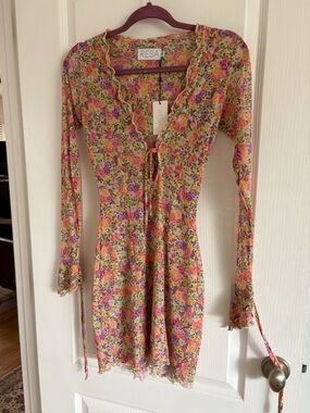 RESA Multicolor Floral Ruffle Neck Blouse - Pink, Purple & Yellow